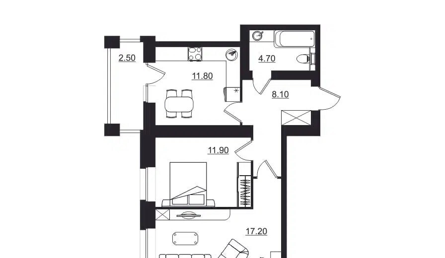 планировка квартиры 56 м2